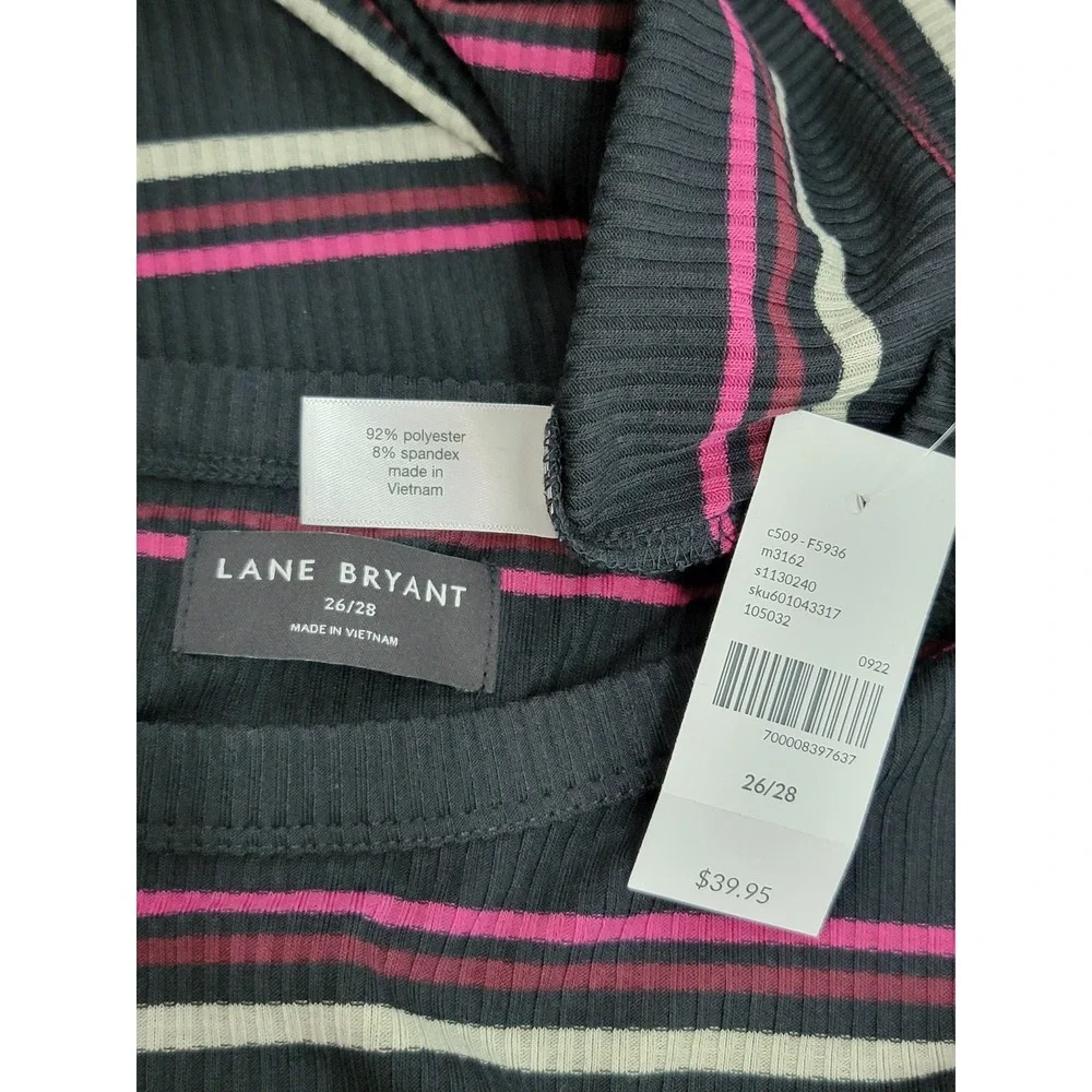 Lane Bryant Womens 26/28 Tank Top Black Striped Ribbed Knit Sleeveless NWT